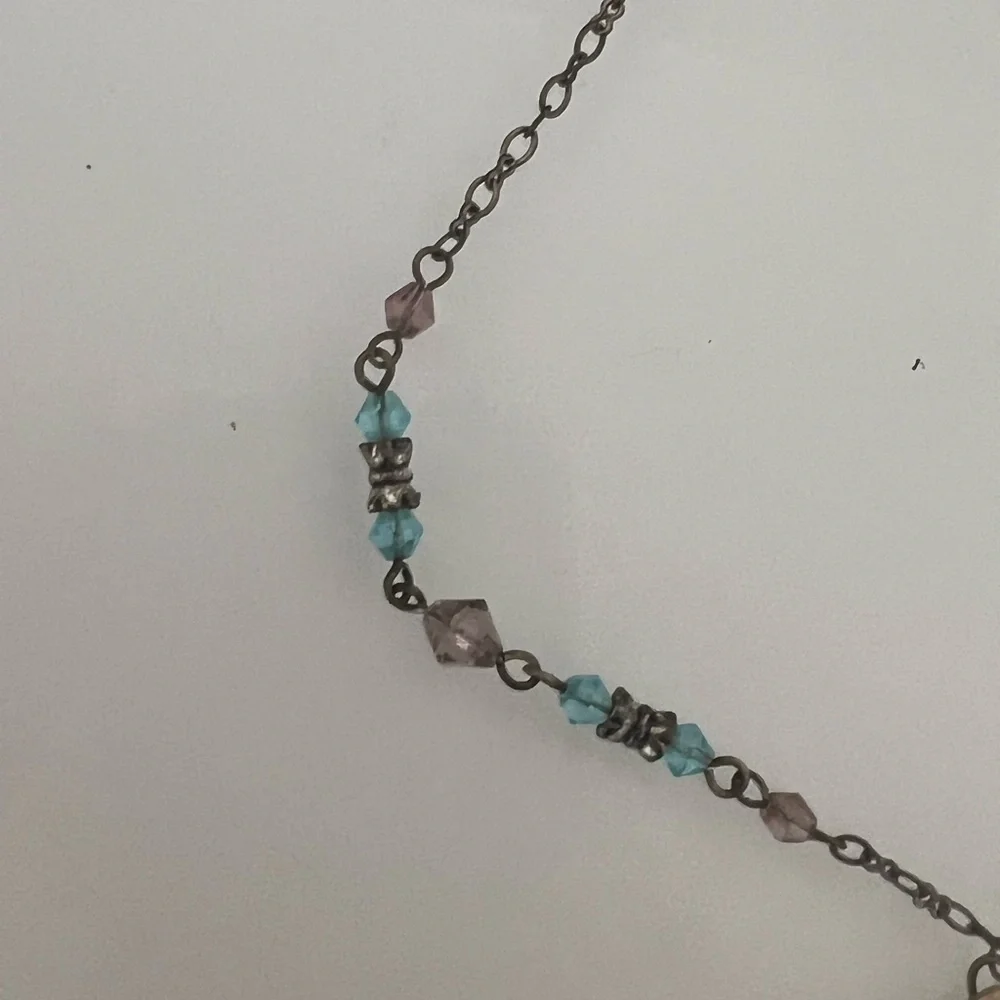Gold,blue and pink Pendant Necklace